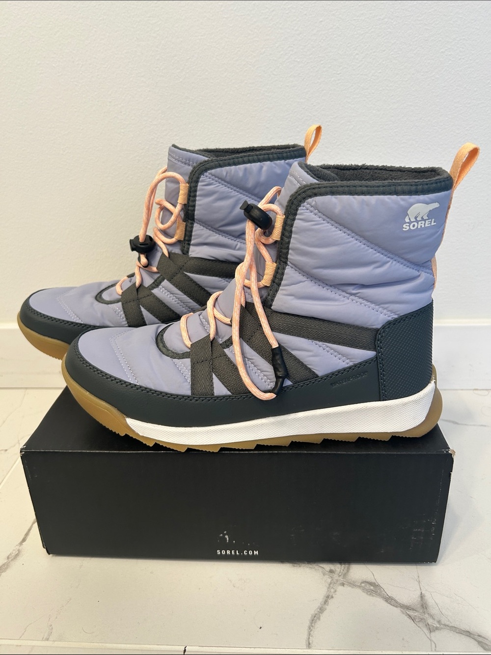 Sorel Whitney Short Lace Youth/ Women's Light purple Winter Boots with Peach